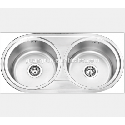 Stainless Steel Undercounter Double Round Bowl Kitchen Sink GR-605