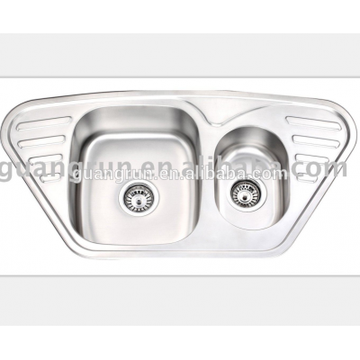 Stainless Steel Butterfly Corner Kitchen Sink with Drainboard GR-602