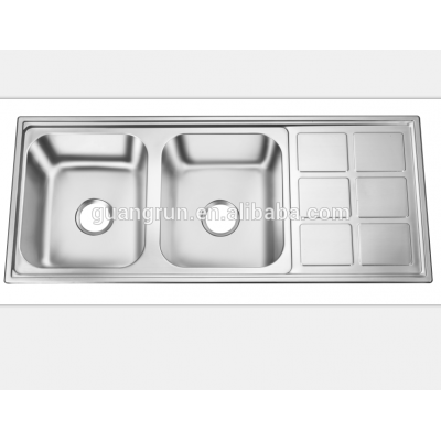 Stainless Steel Topmount Double Bowl Kitchen Sink with Drainboard GR-613