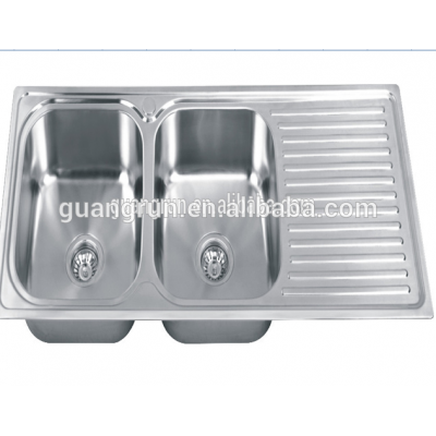 Stainless Steel 304 Double Bowl Kitchen Sink with Drainboard GR-654