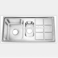 Above Counter Stainless Steel Double Bowl Kitchen Sink With Drainboard GR-970