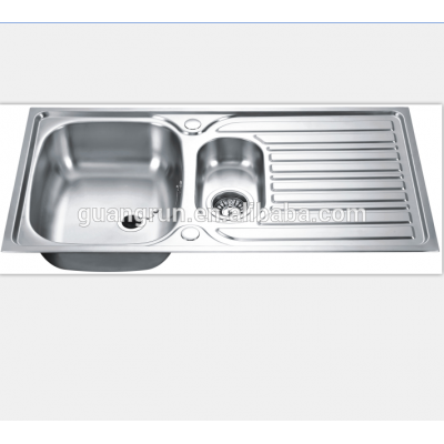 Deep Drawn Stainless Steel 304 Double Bowl Kitchen Sink with Drainboard GR-965B