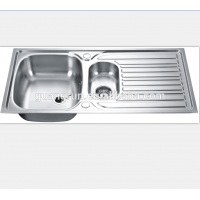 Deep Drawn Stainless Steel 304 Double Bowl Kitchen Sink with Drainboard GR-965B